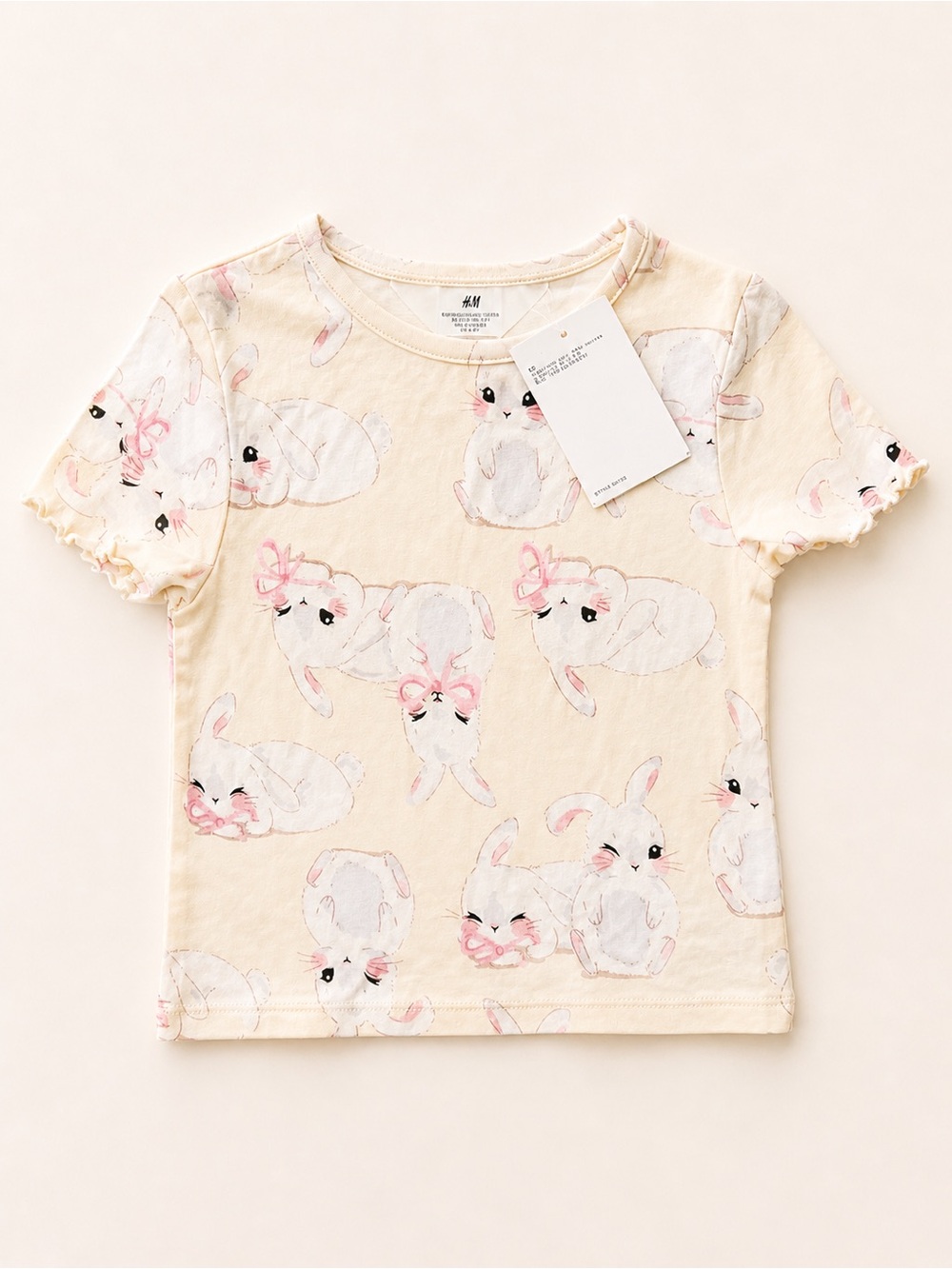 4/$20 H&M Cream Tee with Pink Bunny Print - Bunny Print Tshirt for Girls